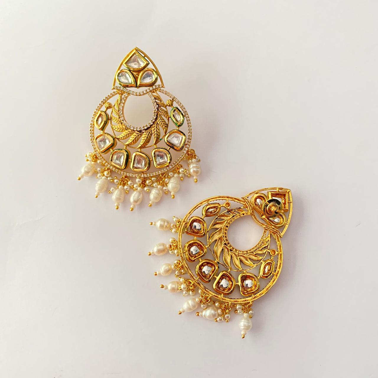 Pearl Gold Plated Kundan Chandbali Earring