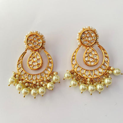 Pearl Moissanite Gold Plated Chandbali Earring