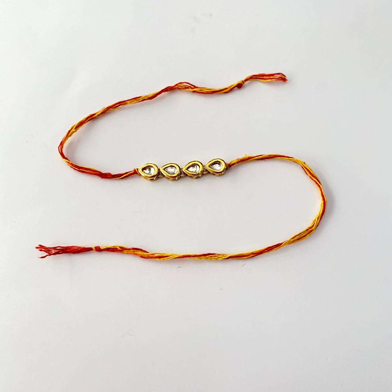 Teardrop Gold Plated Kundan Rakhi