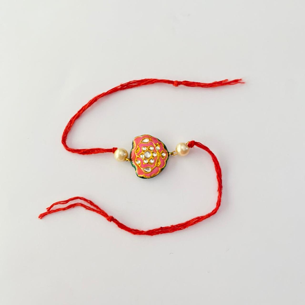 Floral Kundan with Pearl Rakhi