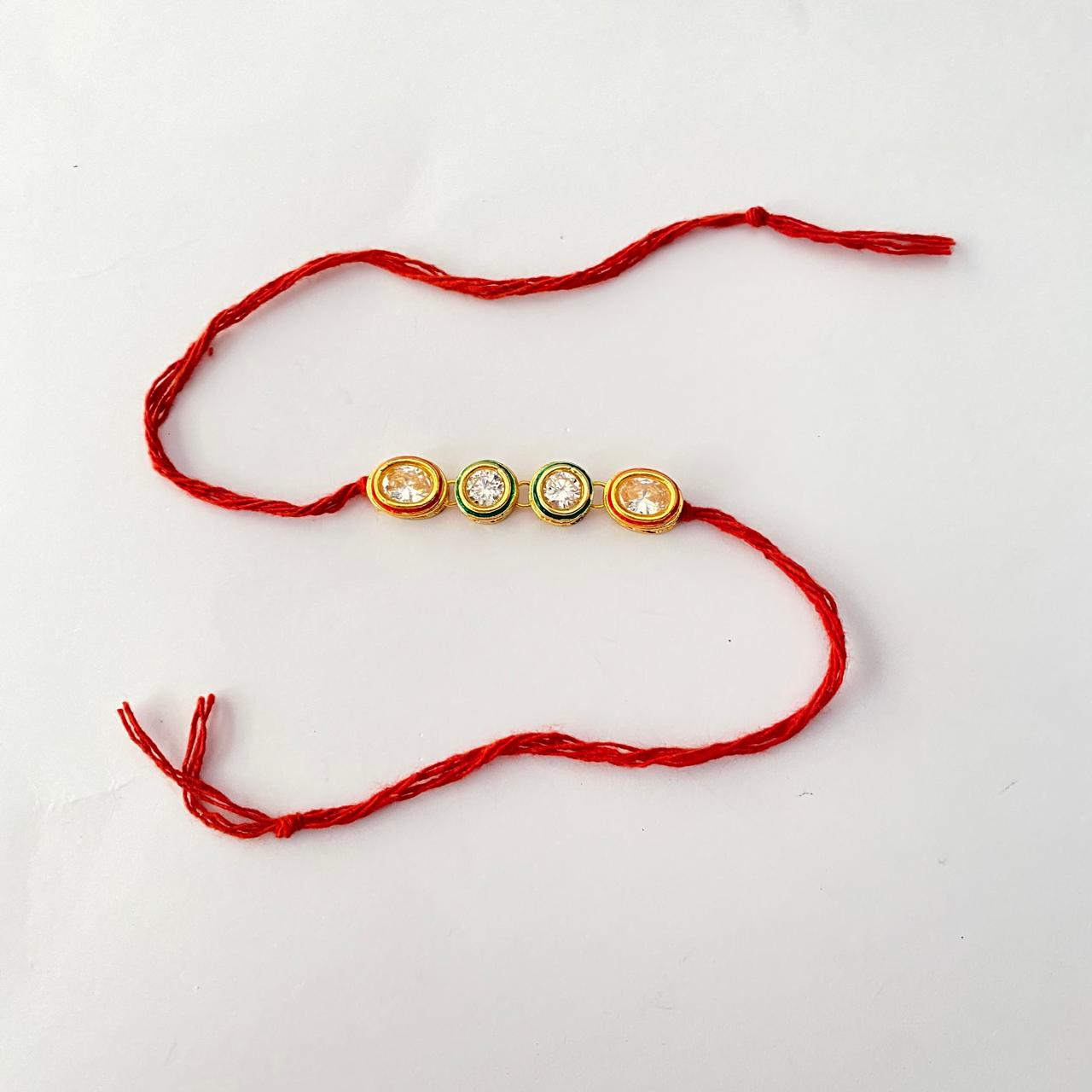 Emerald & Ruby Gold Plated Kundan Rakhi