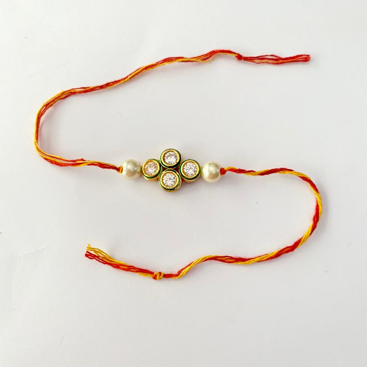 Emerald Gold Plated Kundan with Pearl Rakhi