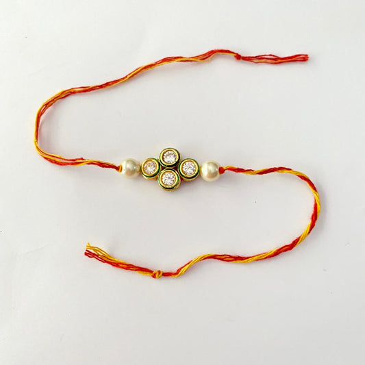 Emerald Gold Plated Kundan with Pearl Rakhi