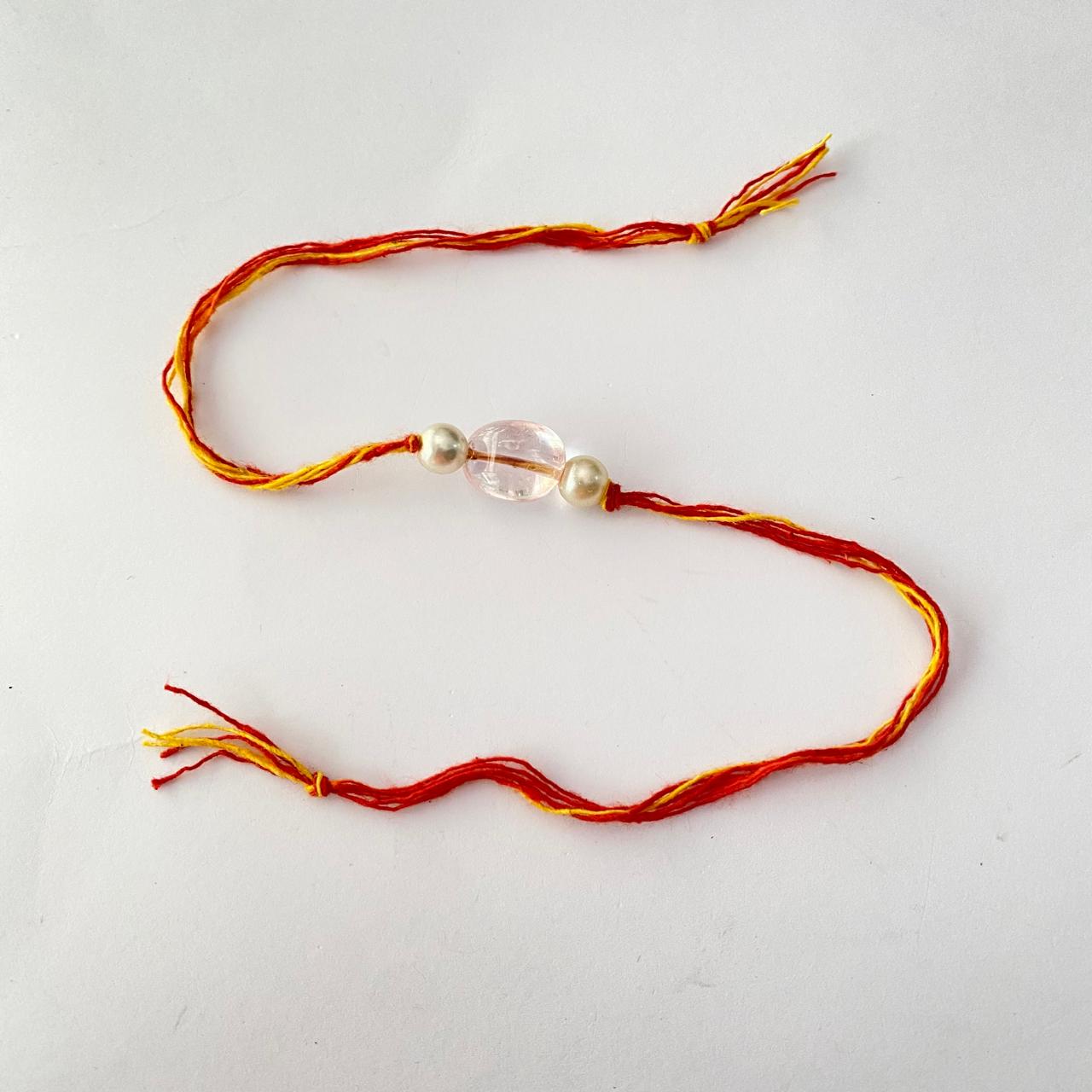Rose Quartz Stone with Pearl Rakhi