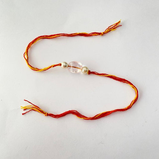 Rose Quartz Stone with Pearl Rakhi