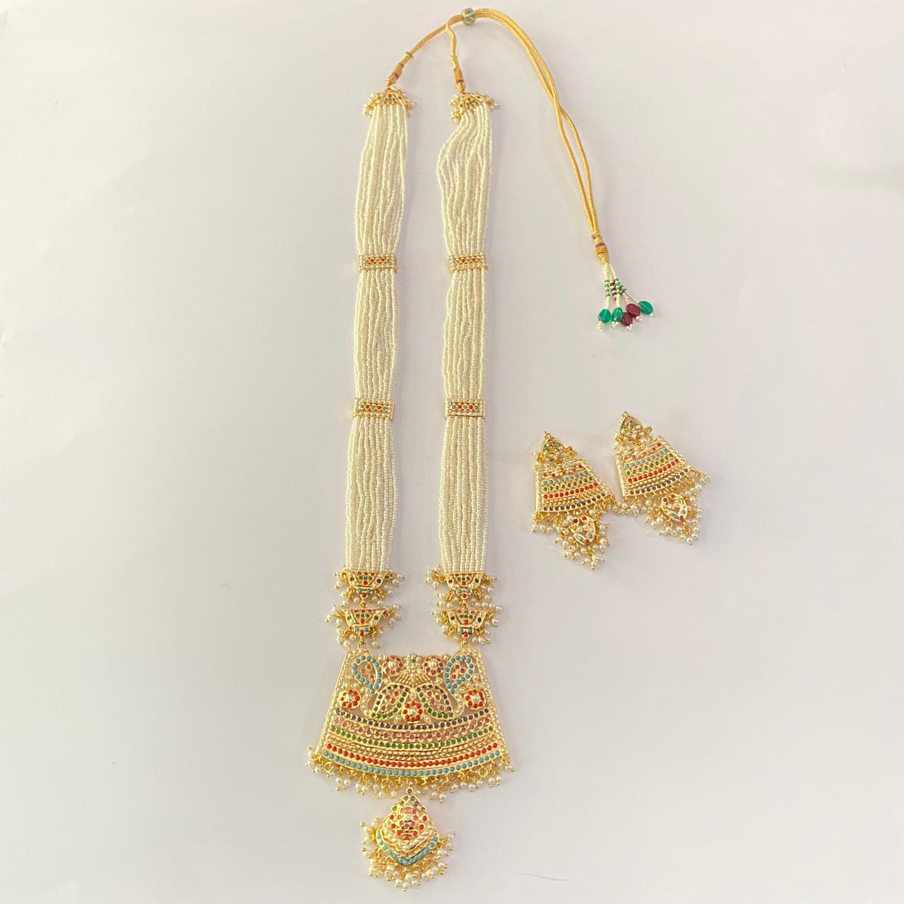 Long White Beads multi colour Jadau Rani Haar