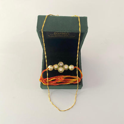 Emerald Gold Plated Kundan  Rakhi with chain combo