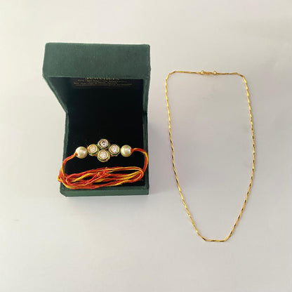 Emerald Gold Plated Kundan  Rakhi with chain combo
