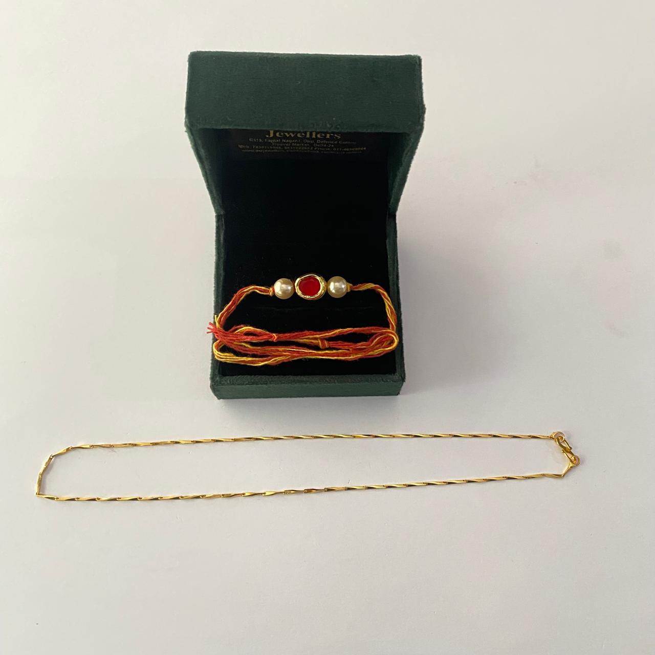 Ruby Kundan with Pearl Rakhi with chain combo