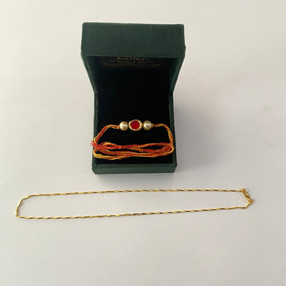 Ruby Kundan with Pearl Rakhi with chain combo