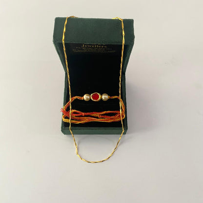Ruby Kundan with Pearl Rakhi with chain combo