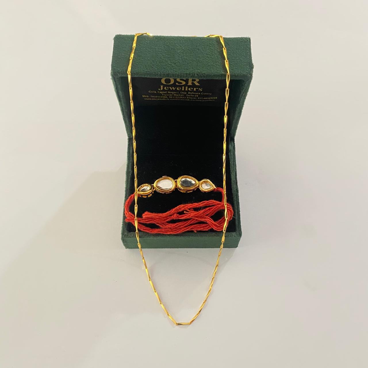 Oval Shaped and Teardrop Kundan Rakhi with chain combo