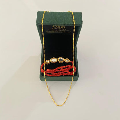 Oval Shaped and Teardrop Kundan Rakhi with chain combo