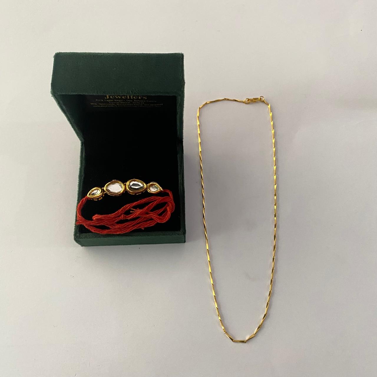 Oval Shaped and Teardrop Kundan Rakhi with chain combo