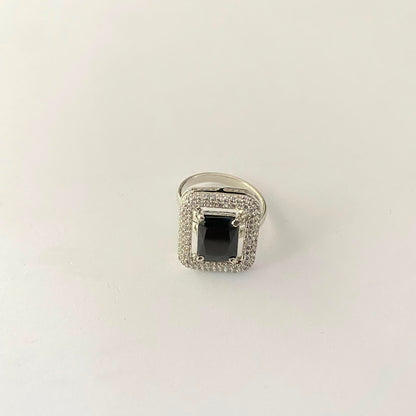 Silver Plated Black Stone Ring