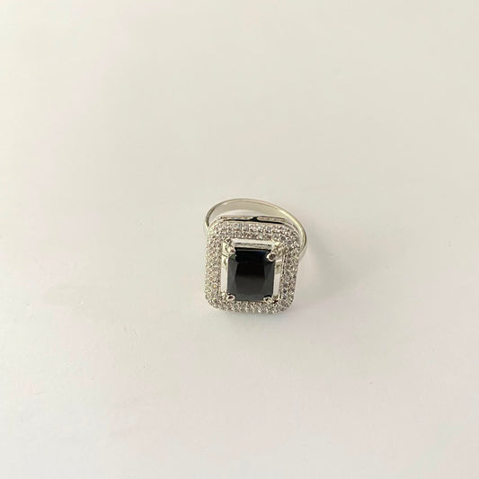 Silver Plated Black Stone Ring