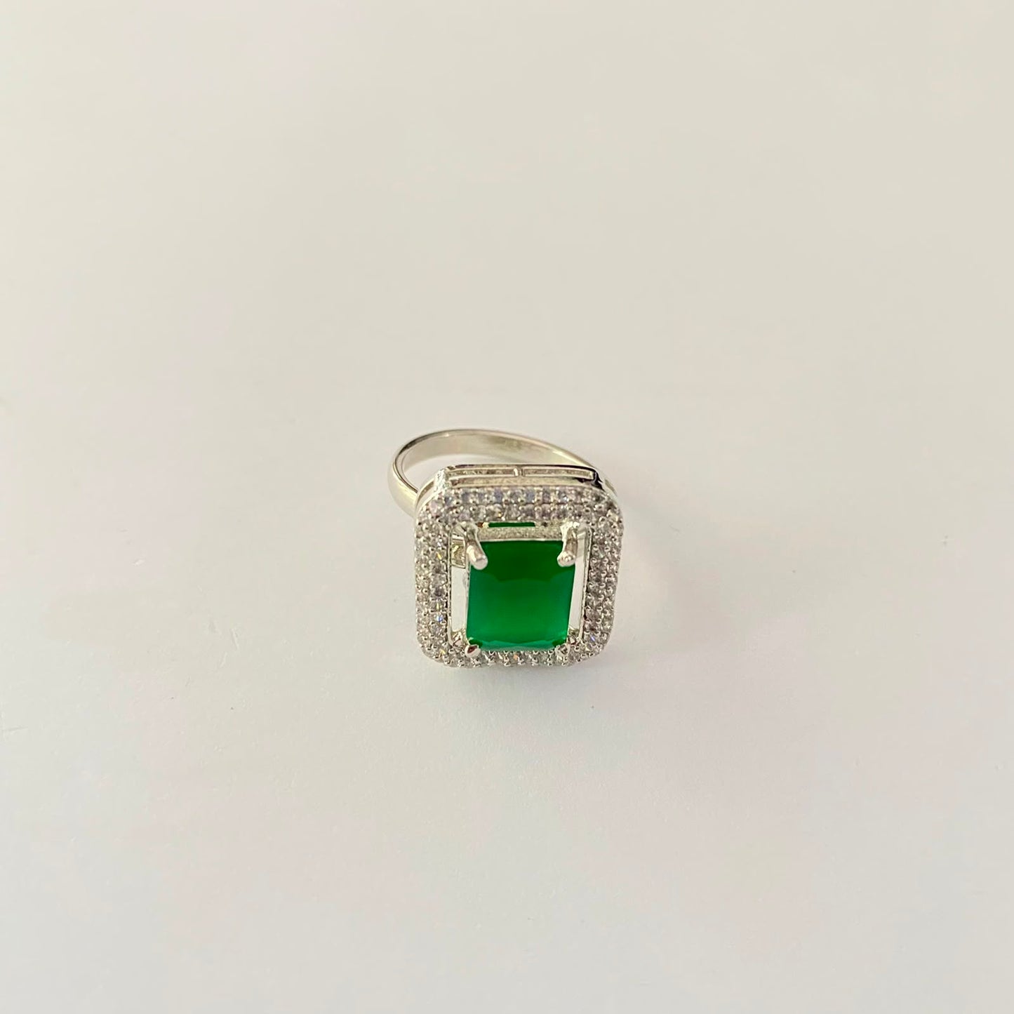 Green Stone Silver Plated Ring
