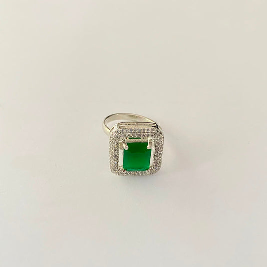Green Stone Silver Plated Ring
