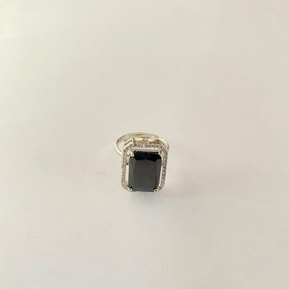 Triangle Shape Black Silver Plated Ring
