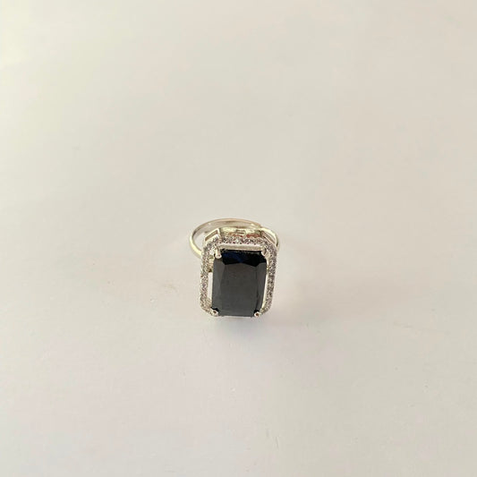 Triangle Shape Black Silver Plated Ring