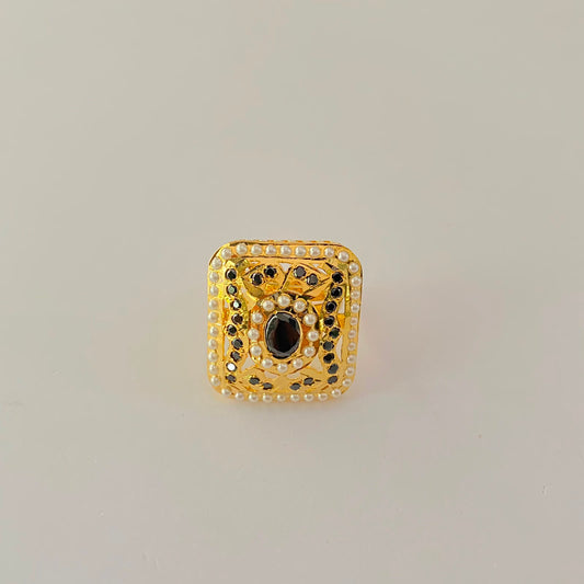 Black Gold Plated Jadau Ring