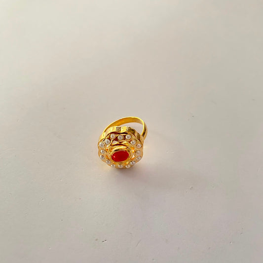 Coral Gold Plated Small Jadau Ring