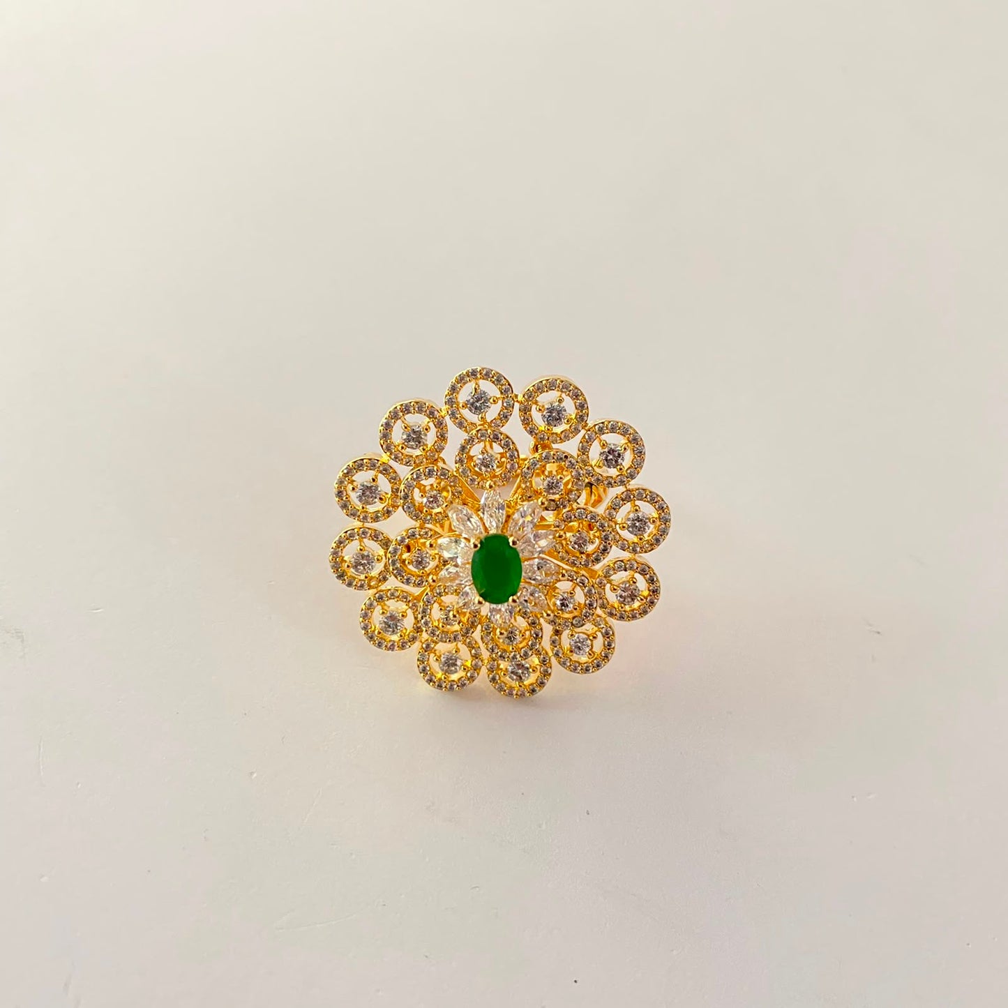Big Gold Plated Green Diamond Ring