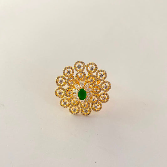Big Gold Plated Green Diamond Ring