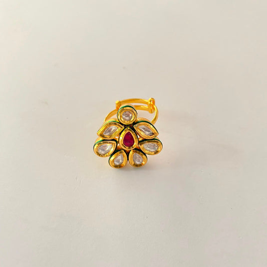 Gold Plated Kundan Ruby Ring