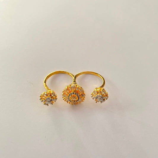 Gold Plated Diamond Double Finger Ring