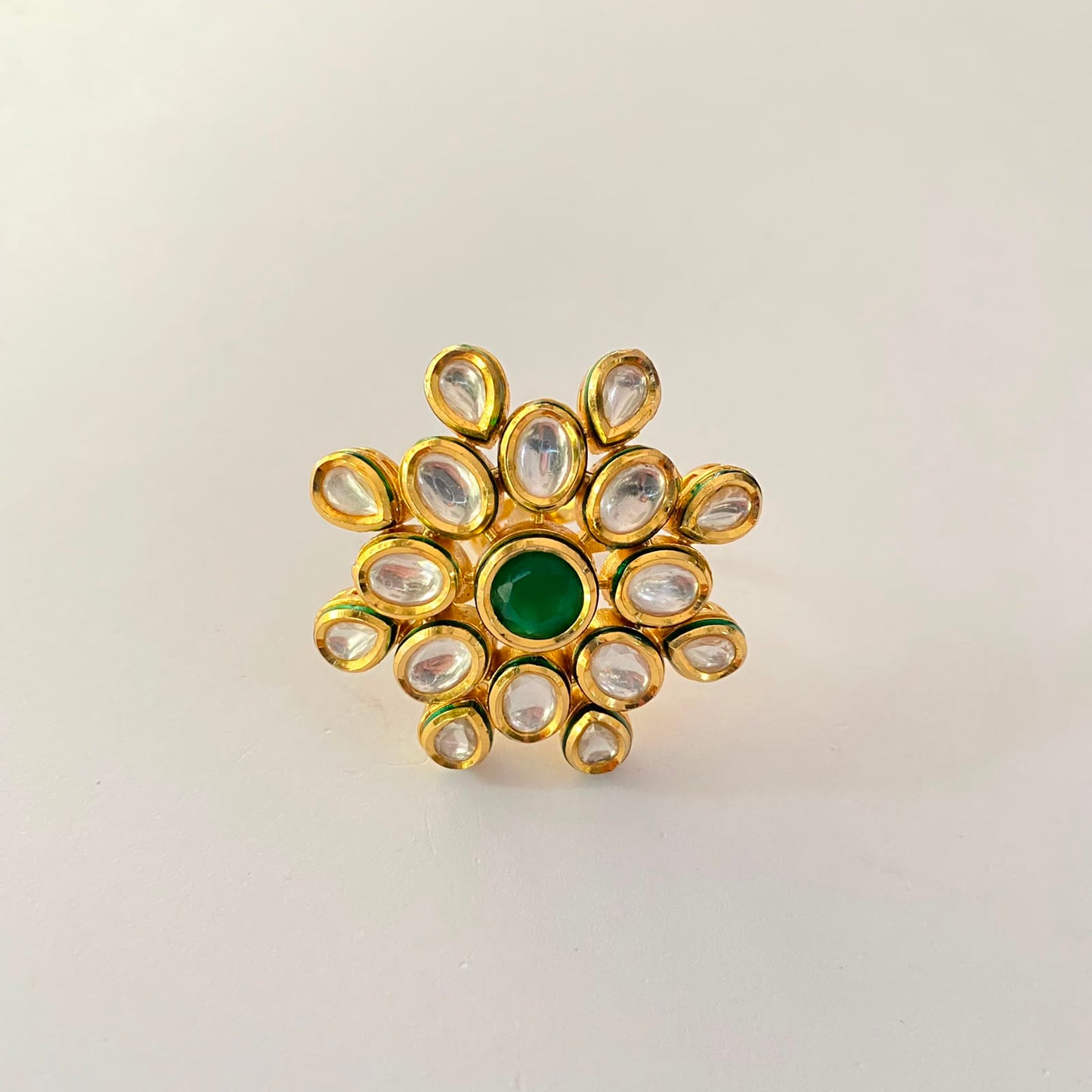 Kundan Green Big Ring