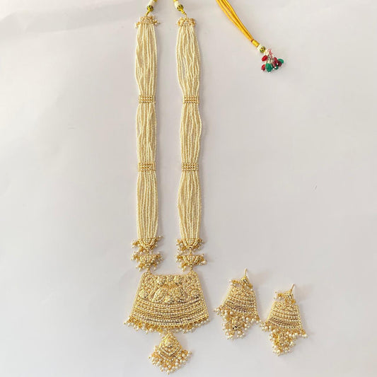 White Beads Long Jadau Rani Haar