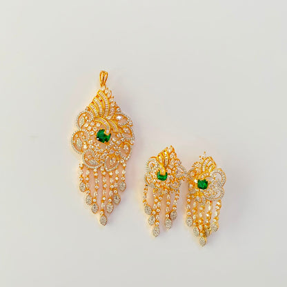 Gold Plated Diamond Green Pendant Set