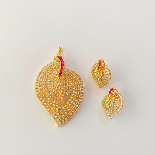 Ruby Gold Plated Diamond Pendant Set
