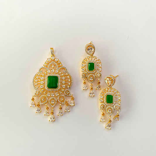 Green Diamond Gold Plated Pendant Set