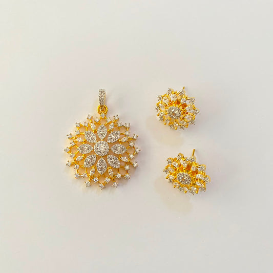 Gold Plated Flower Design Diamond Pendant Set