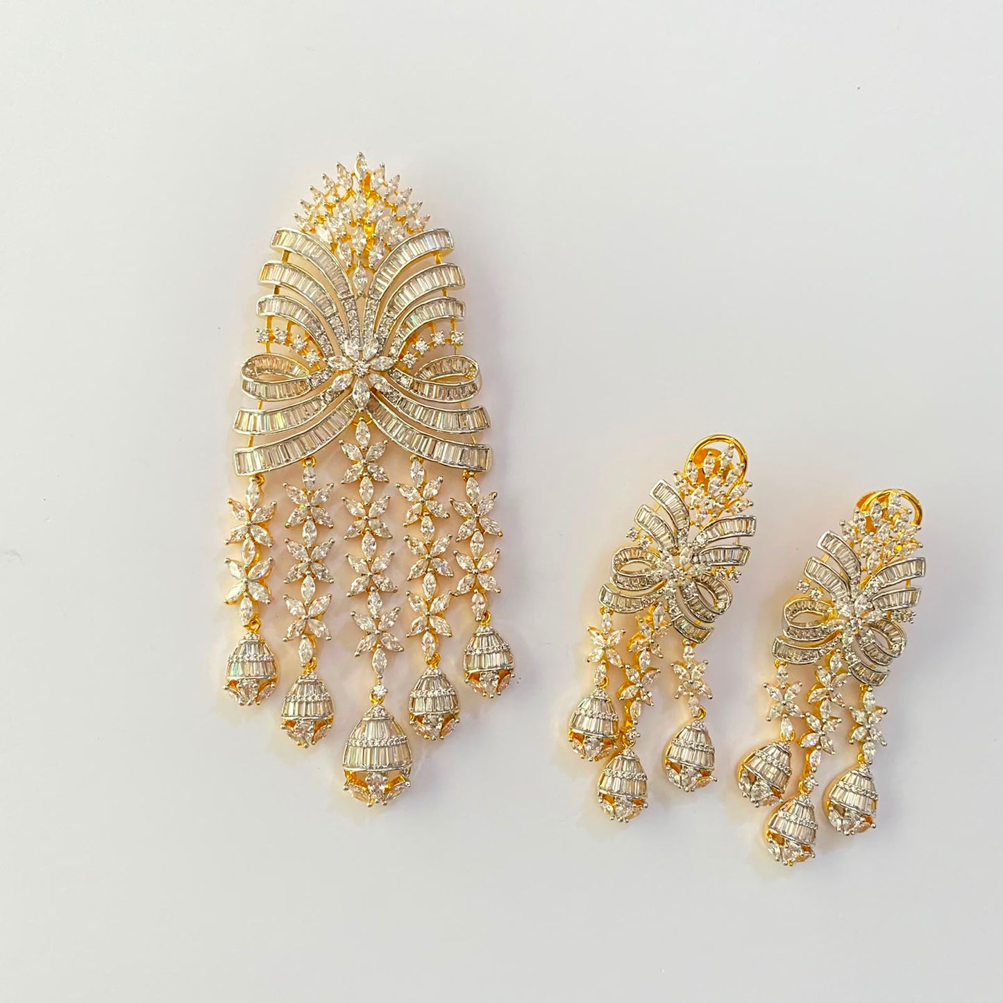 Diamond Big Gold Plated Pendant Set