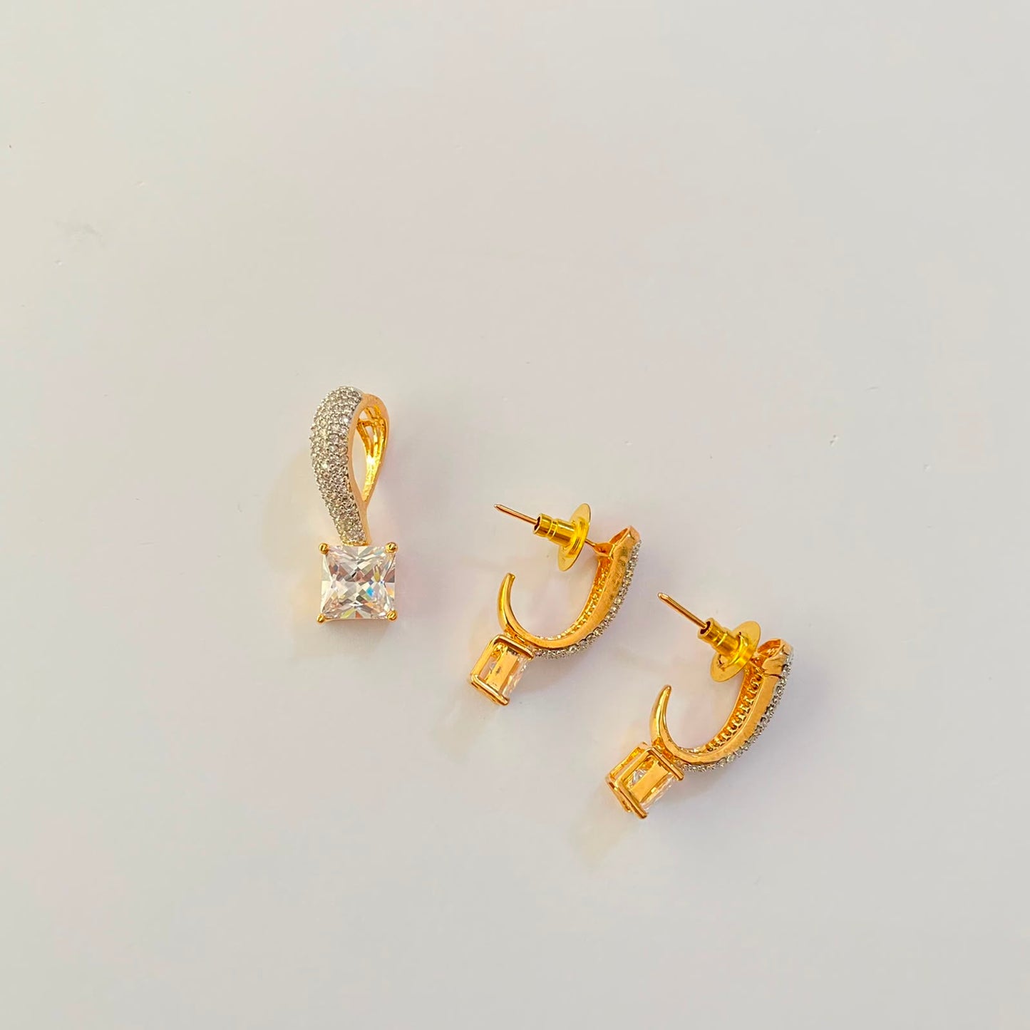 Gold Plated White Diamond Pendant Set