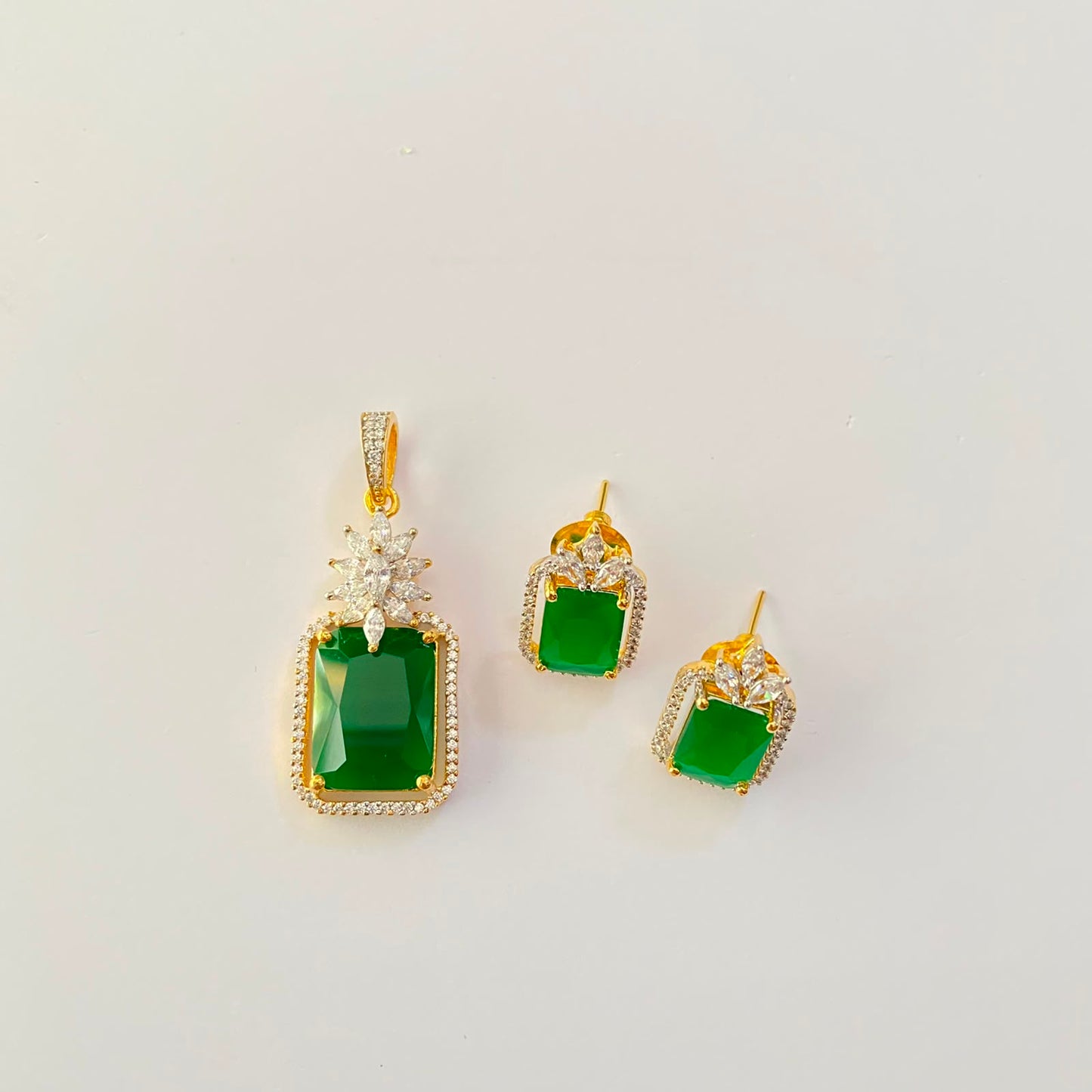 Gold Plated Green Diamond Pendant Set