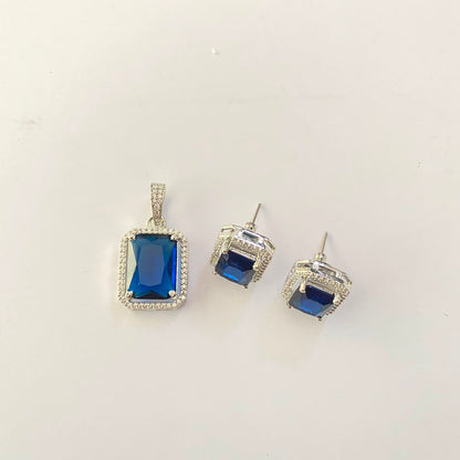 Silver Plated Blue Diamond Pendant Set