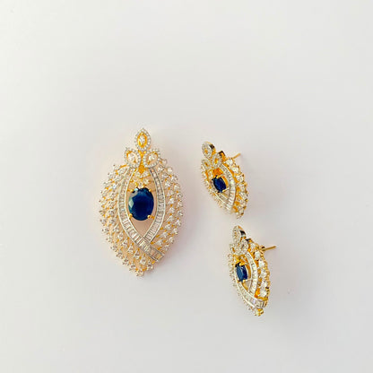 Blue Stone Gold Plated Pendant Set