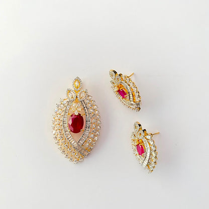 Red Stone Gold Plated Pendant Set