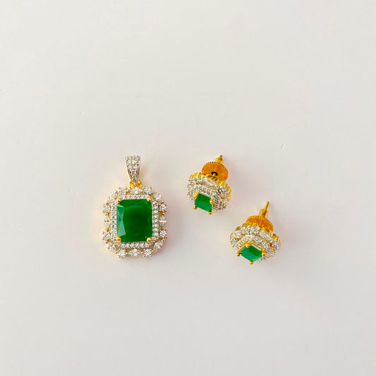 Green Stone Small Gold Plated Pendant Set