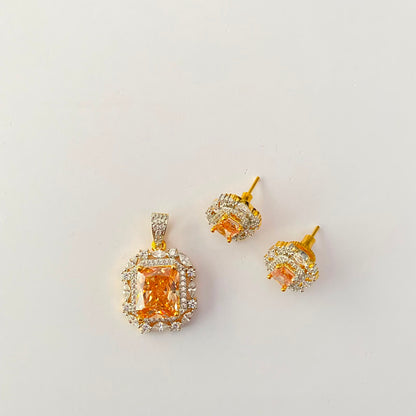 Diamond Gold Plated Yellow Pendant Set