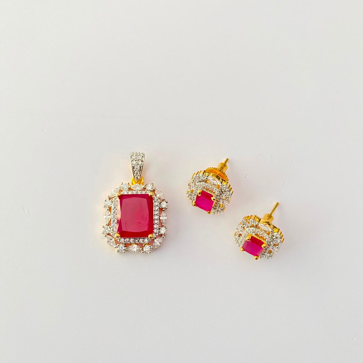 Ruby Gold Plated Diamond Pendant Set