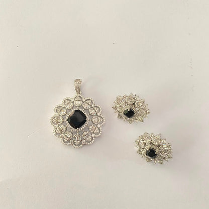 Silver Plated Black Diamond Pendant Set