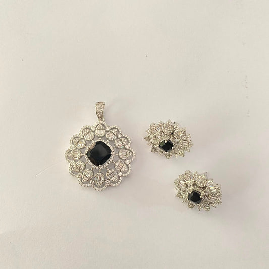 Silver Plated Black Diamond Pendant Set