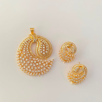 Diamond Big Gold Plated Pendant Set