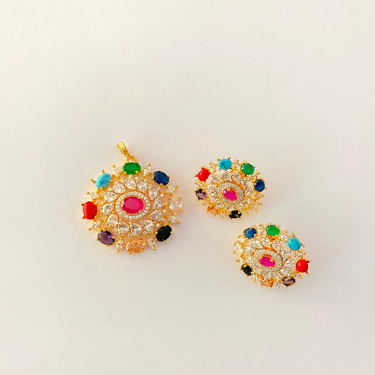 Multi Round Shape Gold Plated Pendant Set