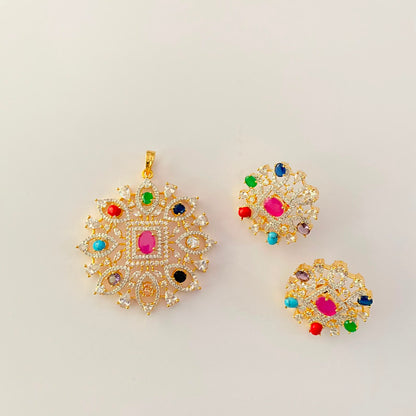 Big Round Shape Multi Gold Plated Pendant Set